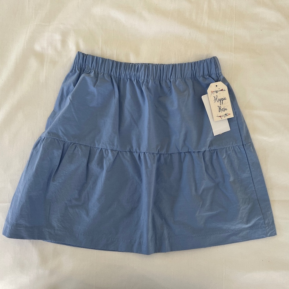 NWT Hippie Rose Blue Poplin Tiered Mini Skirt